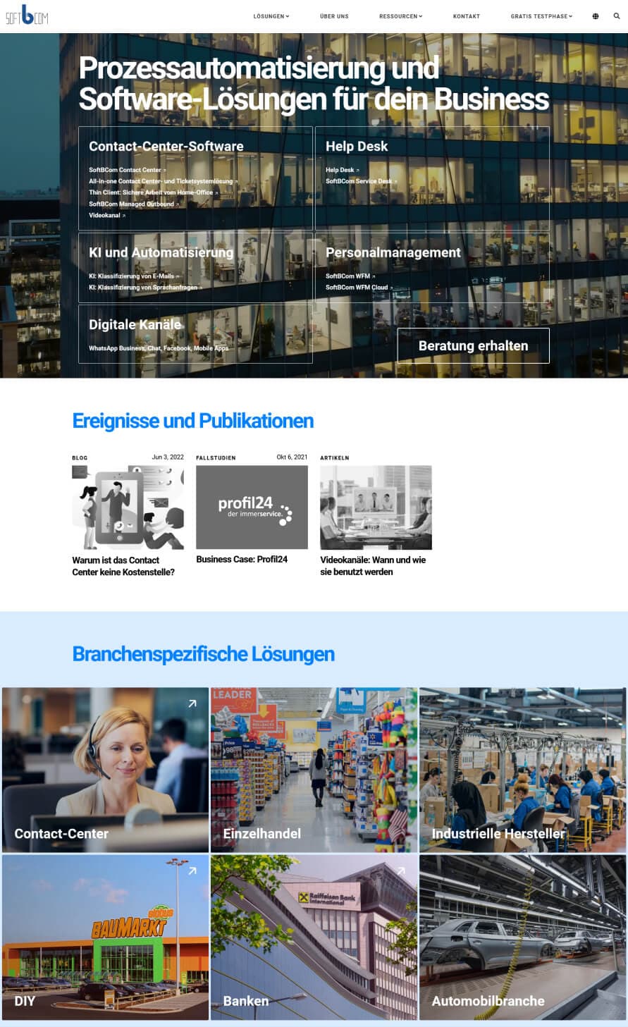 Site SoftBCom développé sur HubSpot CMS
